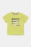 Bavlněné dětské tričko BOSS zelená barva, s potiskem, J52113