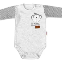 Baby Nellys Body dlouhý rukáv Monkey - sv. šedý melírek