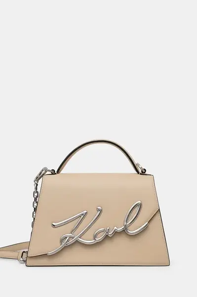 Kožená kabelka Karl Lagerfeld K/SIGNATURE béžová barva, A1W30036