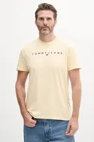 Bavlněné tričko Tommy Jeans žlutá barva, s aplikací, DM0DM20744