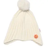 Baby Nellys Zimní čepice s bambulí Smile, smetanová,48-54 cm