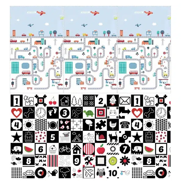 BocioLand Skládací pěnová podložka oboustranná, 200x150x1 cm - Město