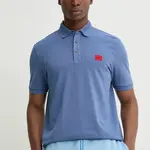 Bavlněné polo tričko HUGO modrá barva, s aplikací