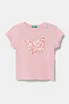 Dětské bavlněné tričko United Colors of Benetton růžová barva, 3I1XG10J1