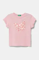 Dětské bavlněné tričko United Colors of Benetton růžová barva, 3I1XG10J1