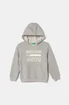 Dětská bavlněná mikina United Colors of Benetton šedá barva, s kapucí, s potiskem, 3J68G2011