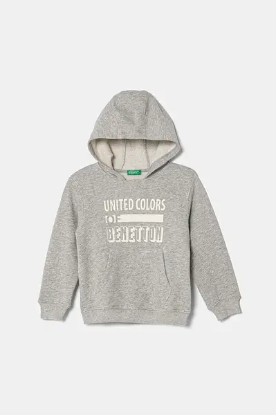 Dětská bavlněná mikina United Colors of Benetton šedá barva, s kapucí, s potiskem, 3J68G2011