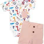 Baby Nellys 2-dílná sada body kr. rukáv, kraťásky, Safari - ecru/béžová, vel. 98