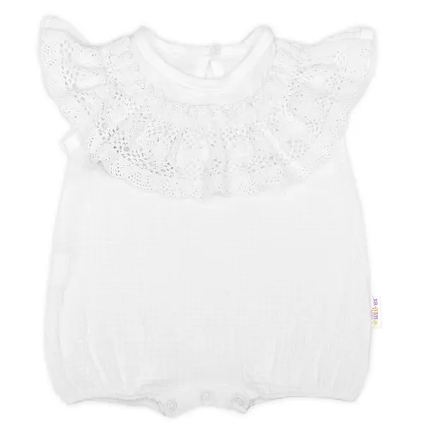 Baby Nellys Body s nohavičkami, mušelín s krajkou BOHO - bílé, vel. 80