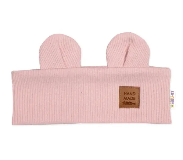 Baby Nellys Čelenka Teddy s oušky pro děti Hand Made - pudrově růžová, 4-8 let