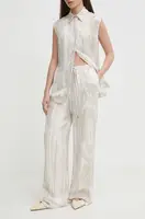 Kalhoty Calvin Klein dámské, béžová barva, široké, high waist, K20K206609