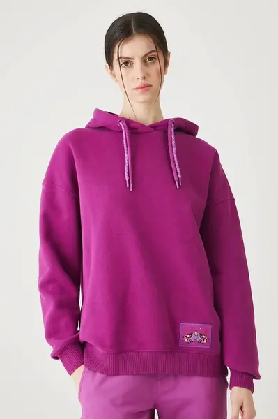 Mikina Medicine dámská, fialová barva, s kapucí, s aplikací