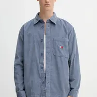 Bavlněná košile Tommy Jeans pánská, modrá barva, regular, s klasickým límcem, DM0DM21698