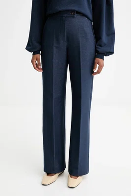 Kalhoty MM ULIVO dámské, tmavomodrá barva, high waist, 2526786027600
