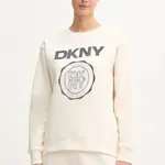Mikina Dkny dámská, béžová barva, s potiskem, DP5T1340