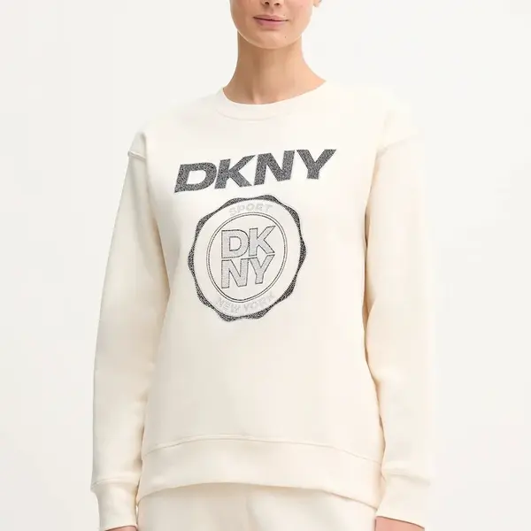 Mikina Dkny dámská, béžová barva, s potiskem, DP5T1340