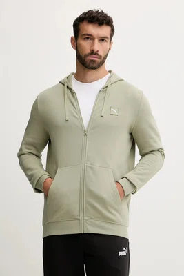 Bavlněná mikina Puma pánská, zelená barva, s kapucí, hladká, 688255
