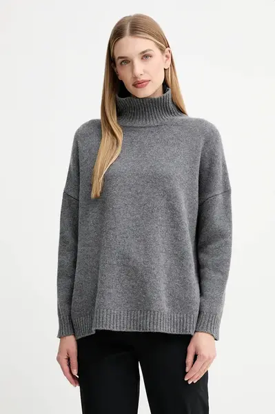 Vlněný svetr Weekend Max Mara BORGIA dámský, šedá barva, s golfem, 2525366112600