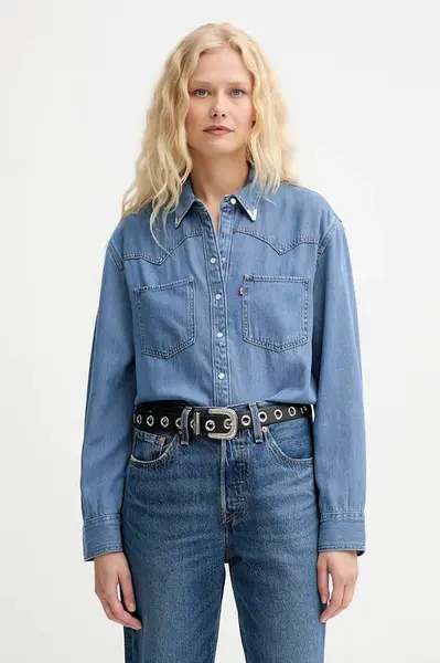 Džínová košile Levi's dámská, béžová barva, regular, s klasickým límcem