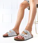 marka niezdefiniowana Silver Glitter Cork Sole Sandals Flotila