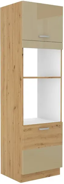 Vysoká skříňka pro vestavnou a mikrovlnou troubu Artisan 60 DPM-210 2F Barva korpusu: Dub artisan, Barva dvířek: Cappucino lesk