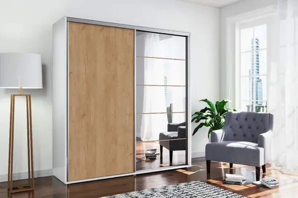 Šatní skříň Ska A21 Barva korpusu: Bílá, Rozměry: 175 cm, Dveře: Dub - Craft zlatý