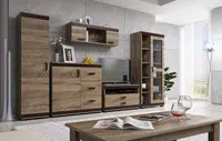 Obývací stěna Bodzio Barva korpusu: Trufla, Lišta: Wenge, Barva dvířek: Šedá