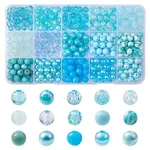 375Pcs 15 Style Blue Theme Transparent Crackle & Opaque Acrylic Beads