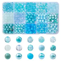 375Pcs 15 Style Blue Theme Transparent Crackle & Opaque Acrylic Beads