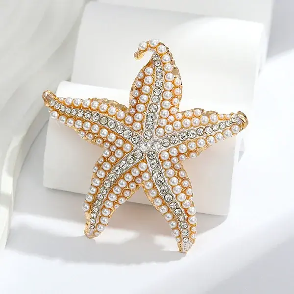 Starfish Alloy Rhinestone Lapel Pins for Backpack Clothes