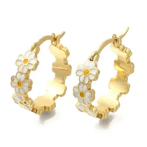 Rack Plating Flower Brass Hoop Earrings