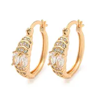 Brass Micro Pave Clear Cubic Zirconia Hoop Earrings