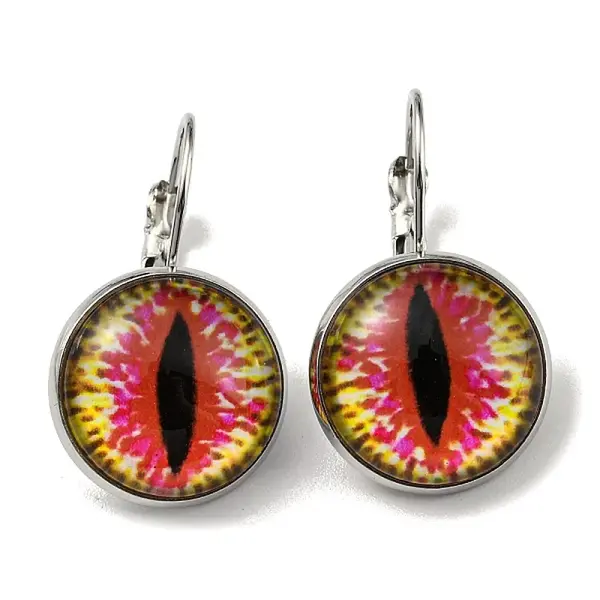 Dragon Eye Glass Leverback Earrings with Brass Earring Pins