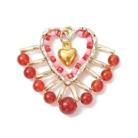 Natural Carnelian(Dyed & Heated) & Glass Seed Beads Pendants