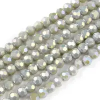 Faceted(32 Facets) Round Full Rainbow Plated Electroplate Glass Beads Strands