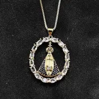 Brass Clear & Blue Cubic Zirconia Nossa Senhora Aparecida Virgin Pendant Necklaces for Women
