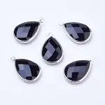Silver Color Plated Brass Glass Teardrop Pendants