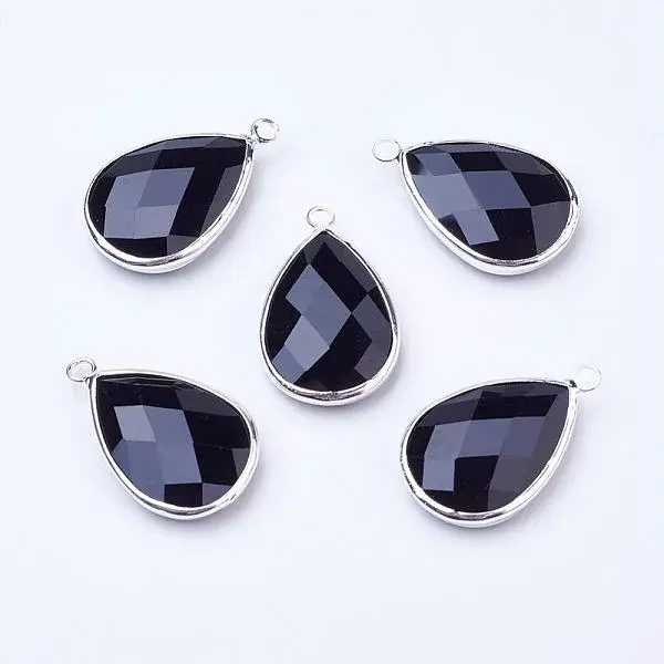 Silver Color Plated Brass Glass Teardrop Pendants