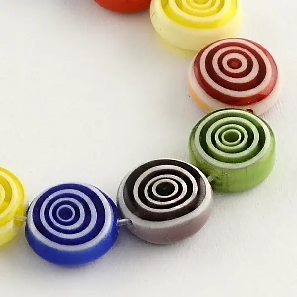 Flat Round Handmade Millefiori Glass Lampwork Beads