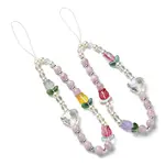 Tulip & Heart Natural Kunzite/Quartz Crystal & Glass Beaded Mobile Straps