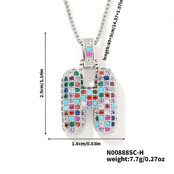 Brass Pave Colorful Cubic Zirconia Letter Pendant Box Chain Necklaces