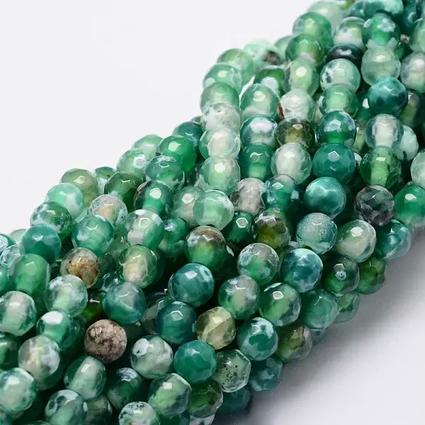 Faceted Natural Agate Round Beads Strands