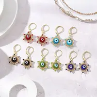 Star of David Evil Eye Handmade Glass Seed Beads with Lampwork Hoop Earrings