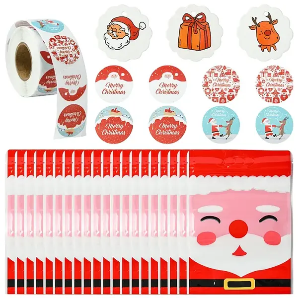 Christmas Theme Rectangle Plastic Zip Lock Candy Storage Bags