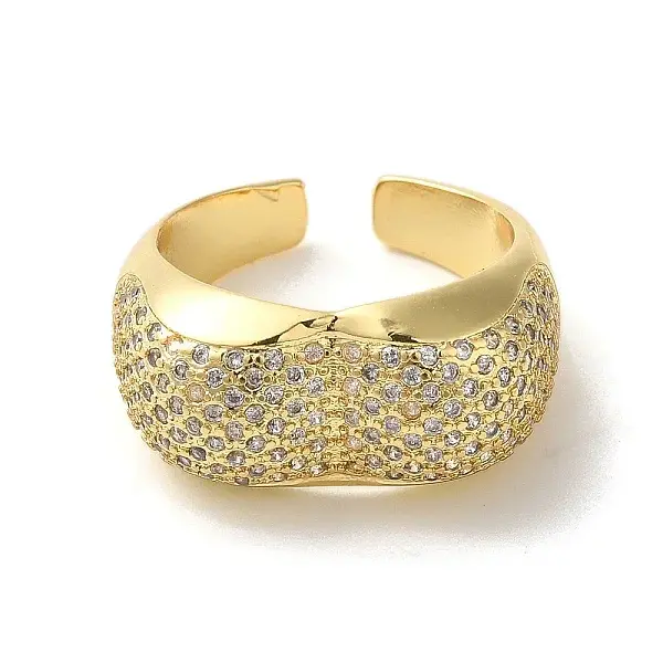 Brass Pave Cubic Zirconia Open Cuff Rings for Women
