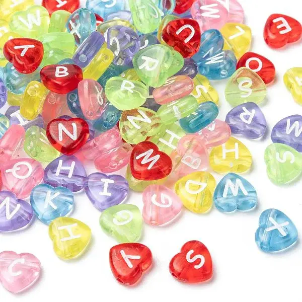 Transparent Acrylic Heart Horizontal Hole Letter Beads