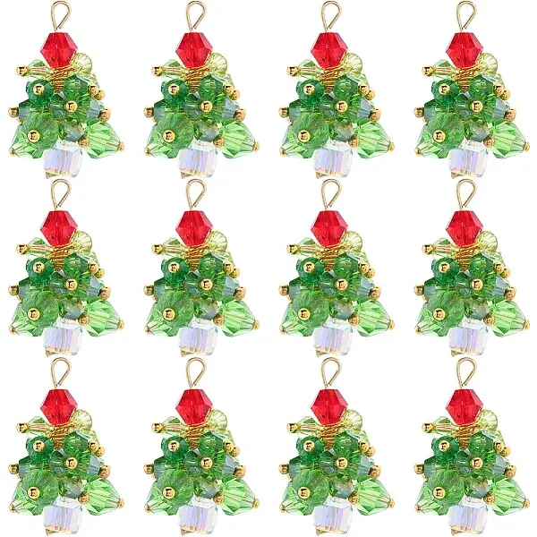 20Pcs Christmas Tree Glass Pendants