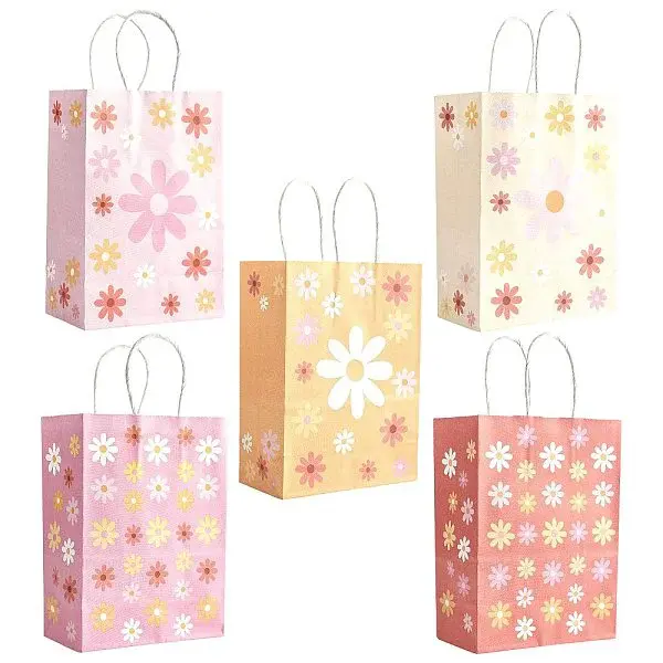 12Pcs 5 Colors Rectangle with Sunflower Pattern Paper Gift Bags