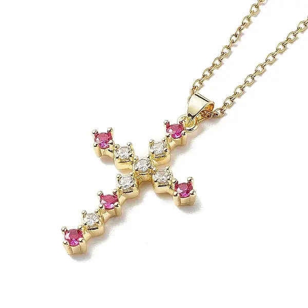 Fuchsia Cubic Zirconia Cross Pendant Necklace