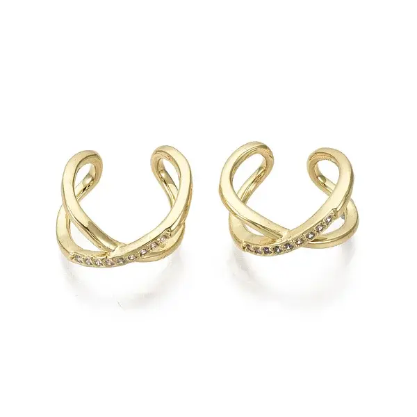 Brass Micro Pave Clear Cubic Zirconia Cuff Earrings